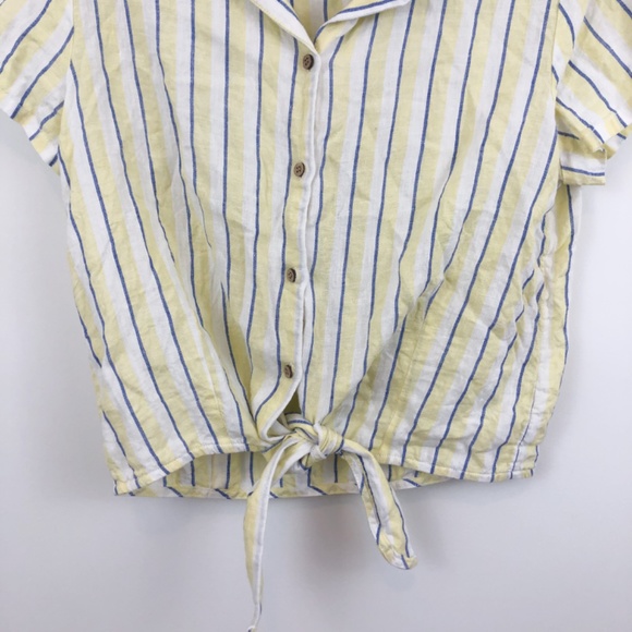Rachel Zoe Yellow Striped Button Up Tie Front Top - Picture 3 of 6